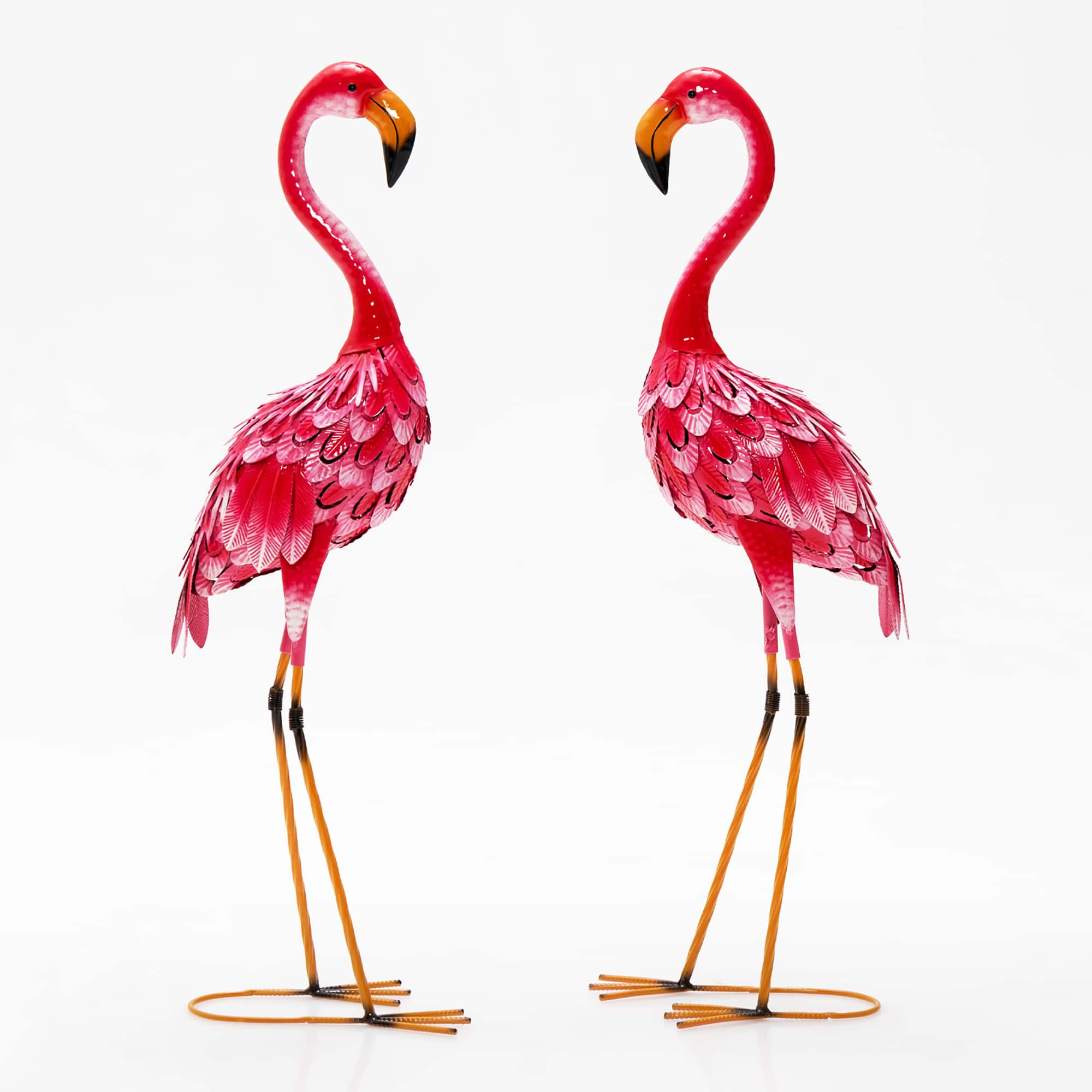 Costway - 2-Piece Metal Flamingo Garden Statue Sculpture Set Yard Lawn Decoration - Pink