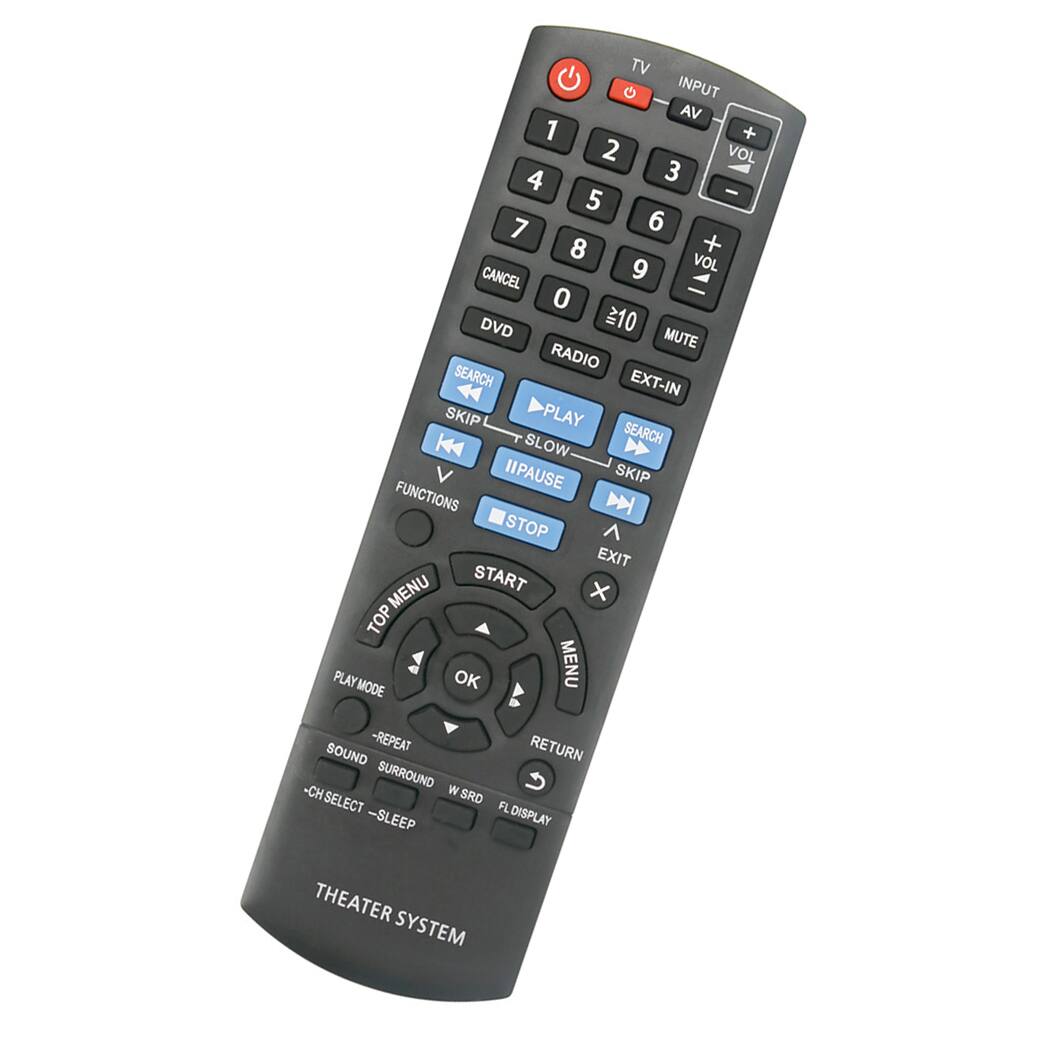 TV INPUT VA 1 + 2 VOL 4 3 - 5 7 6 8 + 9 VOL CANCEL 0 DVD 10 MUTE RADIO SEARCH EXT-IN SKIP PLAY SLOW SEARCH II PAUSE SKIP FUNCTIONS L STOP EXIT MENU START X TOP PLAY MODE OK MENU -REPEAT RETURN SOUND SURROUND W -CH SRD SELECT FL -SLEEP DISPLAY THEATER SYSTEM
