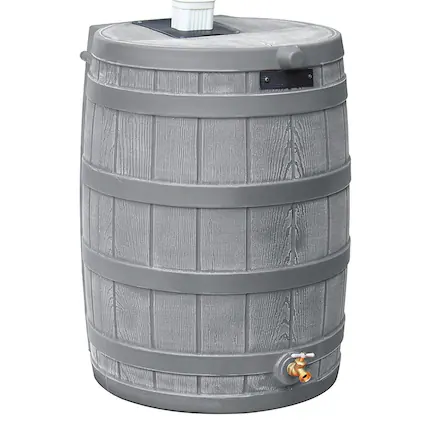 Front. Good Ideas - Good Ideas RW50 Rain Wizard 50 Gallon Plastic Rain Barrel Water Collector, Gray - Gray.