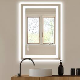 Anysun - 24" x 32" Anti-Fog LED Bathroom Mirror - Dual Light Source & Three Lighting Modes