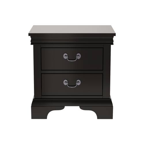 Alt View 3. LUCKY ONE - 22" Assembled Classic Wooden Nightstand 2-Drawer Antique Pulls - Black.