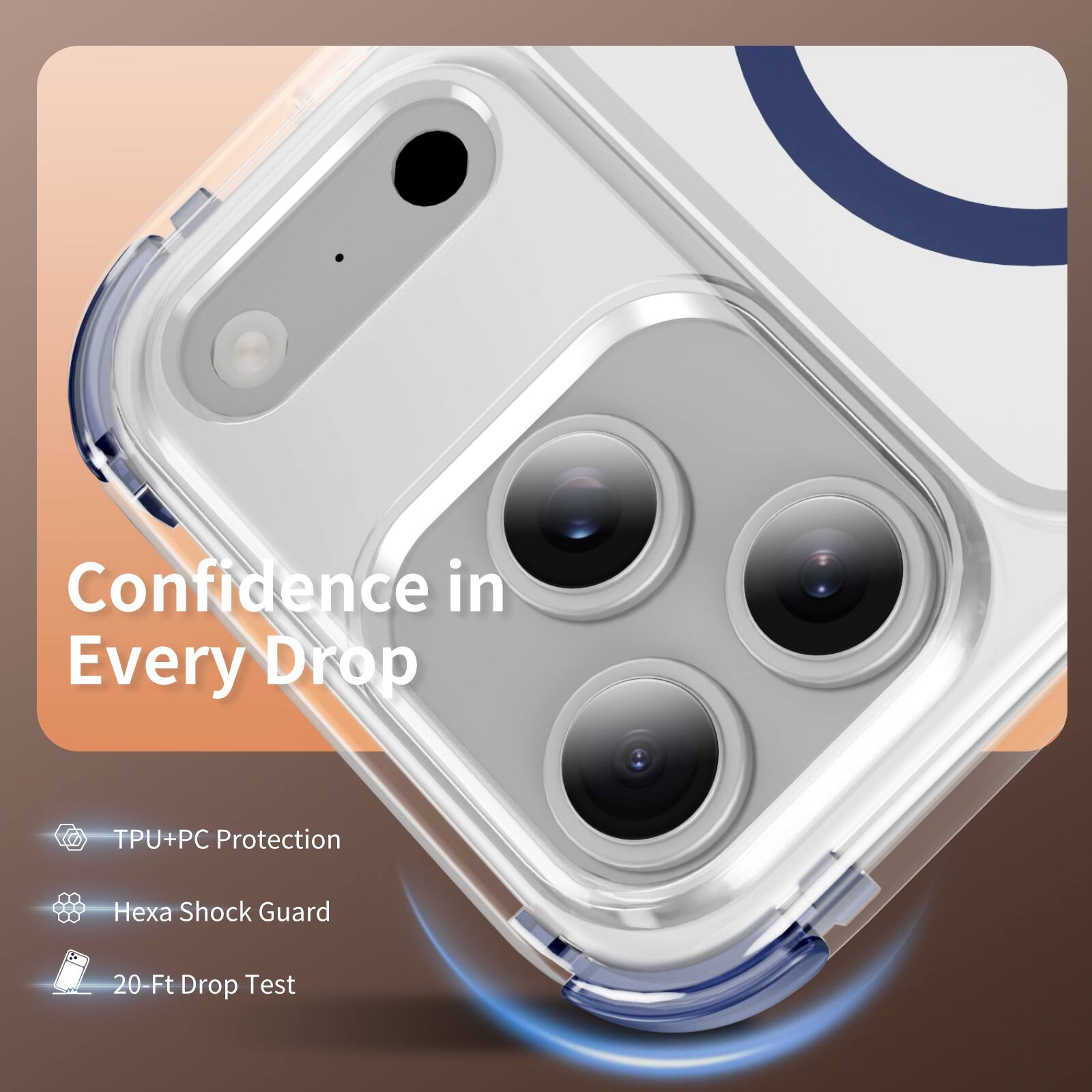 Confidence in Every Drop

- TPU+PC Protection
- Hexa Shock Guard
- 20-Ft Drop Test