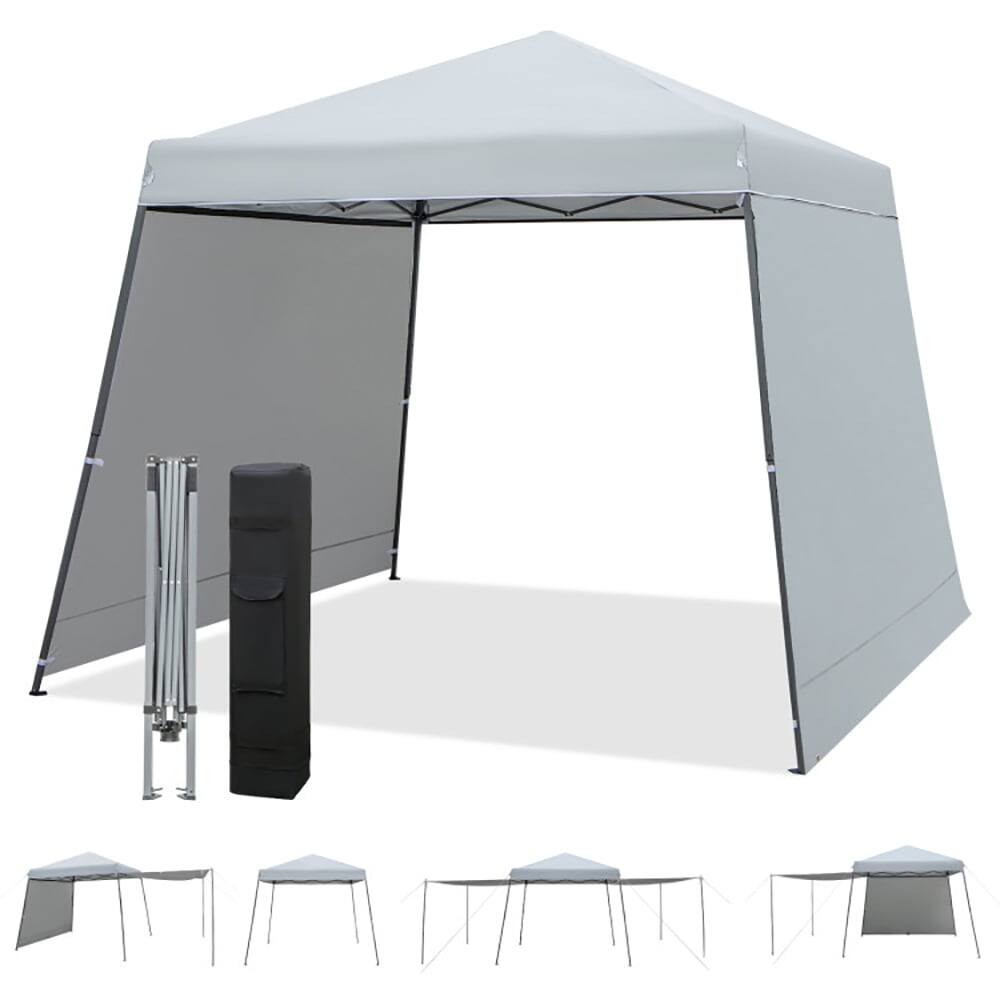Front. Pefilos - Patio 10x10FT Instant Pop-up Canopy Folding Tent with Sidewalls and Awnings Outdoor-Gray, Party Tent for Outside Party - Gray.