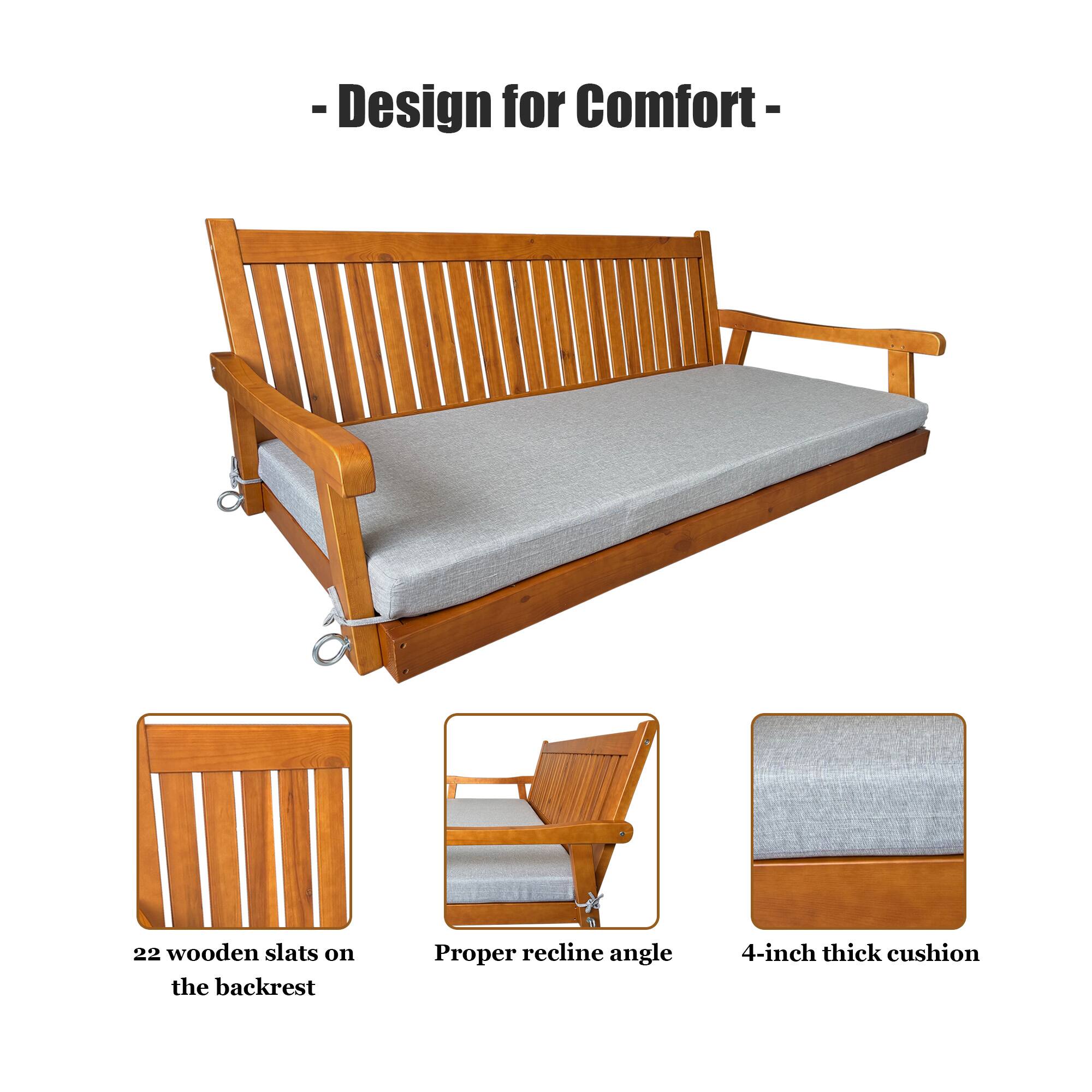 - Design for Comfort -
- 22 wooden slats on the backrest
- Proper recline angle
- 4-inch thick cushion