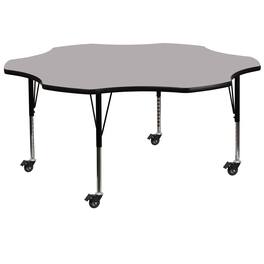 Flash Furniture - Wren Mobile 60'' Flower Grey Thermal Laminate Activity Table - Height Adjustable Short Legs - Gray