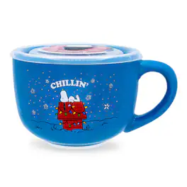 Silver Buffalo - Peanuts Snoopy "Chillin" Ceramic Soup Mug With Vented Lid | Holds 24 Ounces - Blue