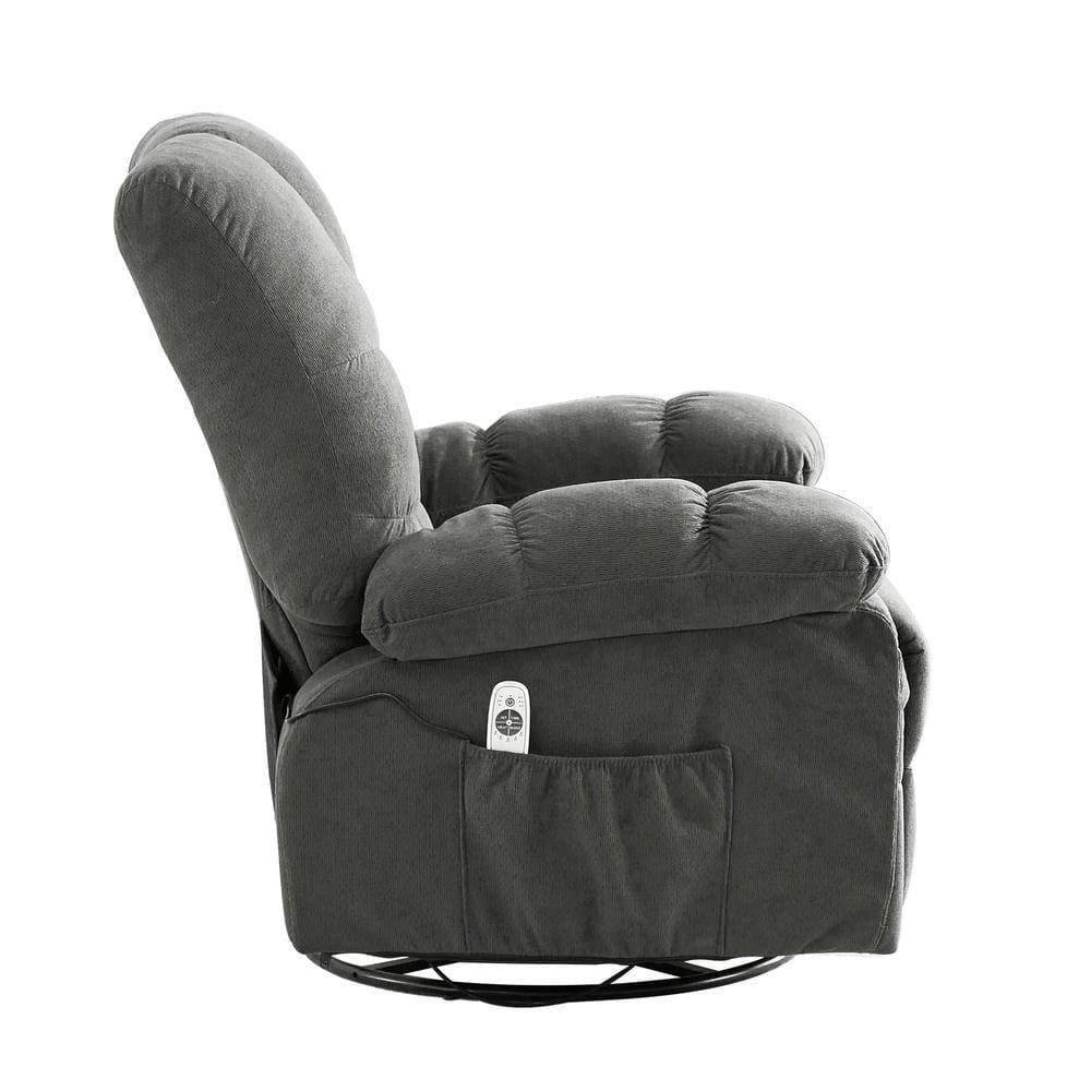 Alt View 4. Kadyn - Oversized Swivel Recliner Chair with Massage & Heat, 350lb Capacity, 8 Vibration Modes, USB Port, Dark Gray - Gray.