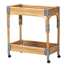 bali & pari - Carmine Kitchen Cart - 2-Tier Handwoven Wicker Storage Trolley with Raised Borders for Kitchen or Lounge - Natural Rattan