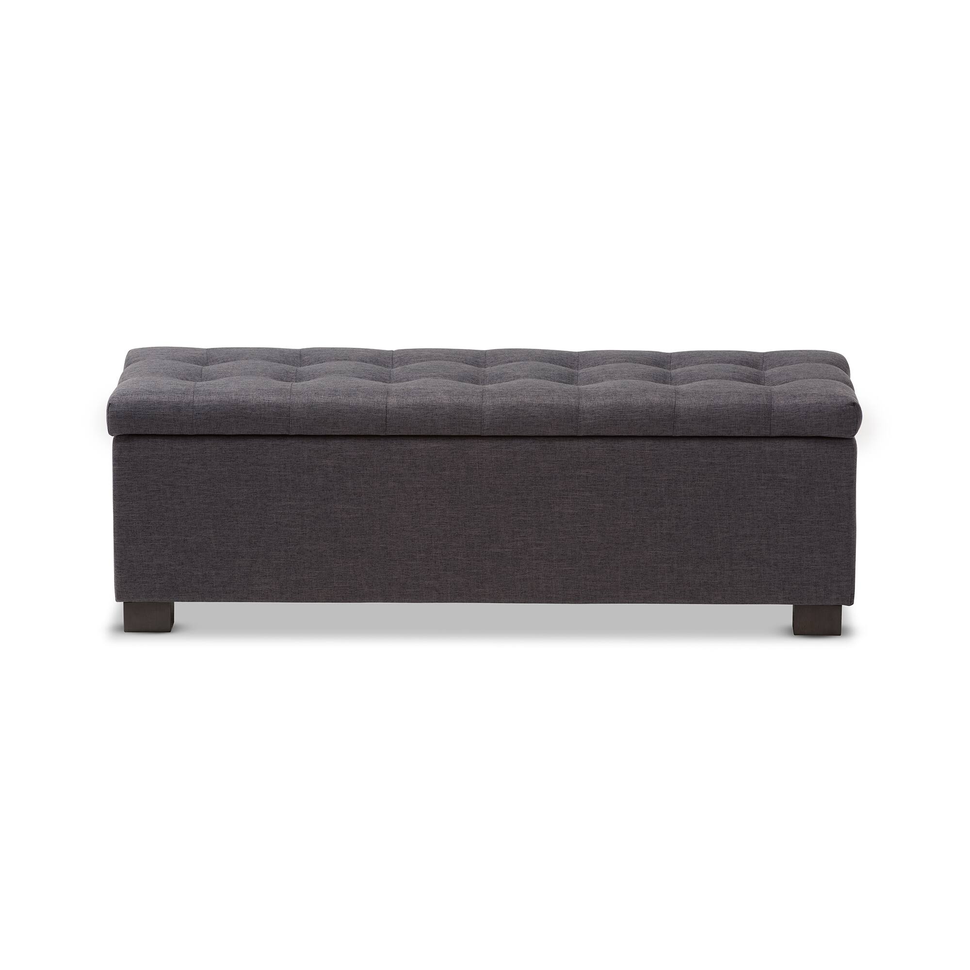 Left. Baxton Studio - Roanoke Modern and Contemporary Fabric Upholstered Grid-Tufting Storage Ottoman Bench - Dark Grey.