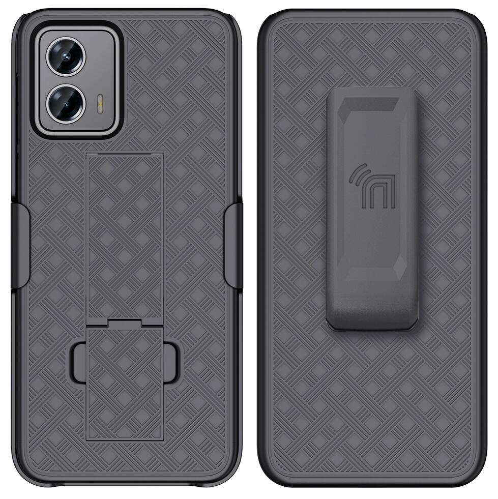Alt View 2. Nakedcellphone - Case with Stand and Belt Clip Holster for Motorola Moto G 5G (2023) - Black.
