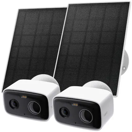 Front. TP-Link - Tapo Solar-Powered Wireless Security Camera Kit with Live View, Works with Alexa & Google Home- No Monthly Fees (2-Pack) - White.