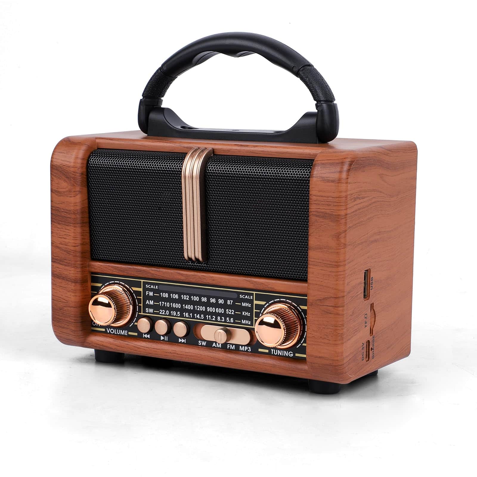 Dazzed Corner - Retro Portable Radio,USB Charging, Shortwave Radio with Bluetooth Speaker - Copper