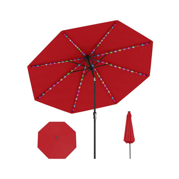 Alt View 6. Mondawe - 10 FT Solar Patio Umbrella 96 Multi-Colored Flowing LED Lights Tilt - Red.