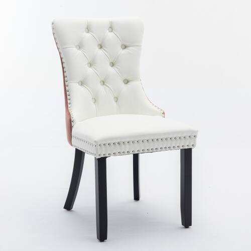 Alt View 1. LUCKY ONE - Assembled Tufted PU Velvet Dining Chair Set of 2 with Wood Legs Nailhead Trim - White PU.