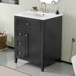 Whisen - 24" Bathroom Vanity with Sink, 4 Drawers & Cabinet with Adjustable Shelves for Small to Medium Bathrooms - Black