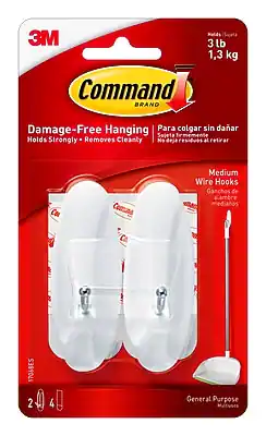 3M Command Brand
Damage-Free Hanging
Holds Strongly - Removes Cleanly
Para colgar sin dañar
Sujeta firmemente - No deja residuos al retirar
Medium Wire Hooks
Ganchos de alambre medianos
General Purpose
2 Hooks / 4 Hooks
3 lb / 1.3 kg