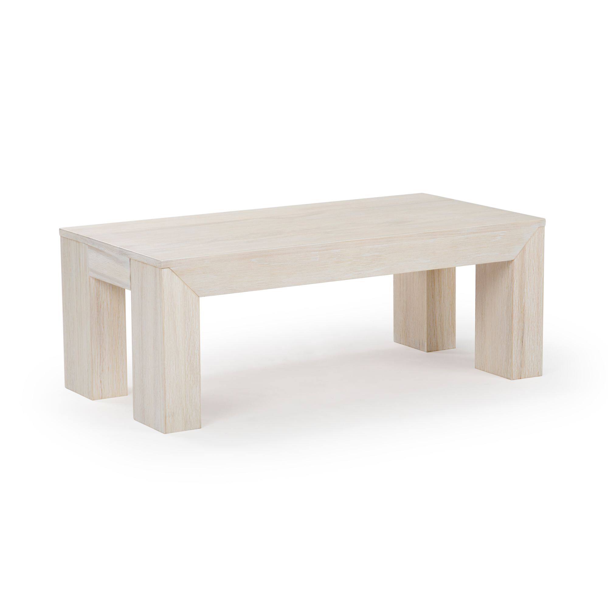 Alt View 2. Plank+Beam - Modern Rectangular Coffee Table (48in x 24in / 1220mm x 610mm), White Sand Wirebrush - White Sand Wirebrush.