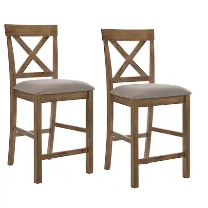 Front. Manhattan Lane - Fabric Upholstered Wooden Counter Height Chair,Set of 2 - Brown and Gray.