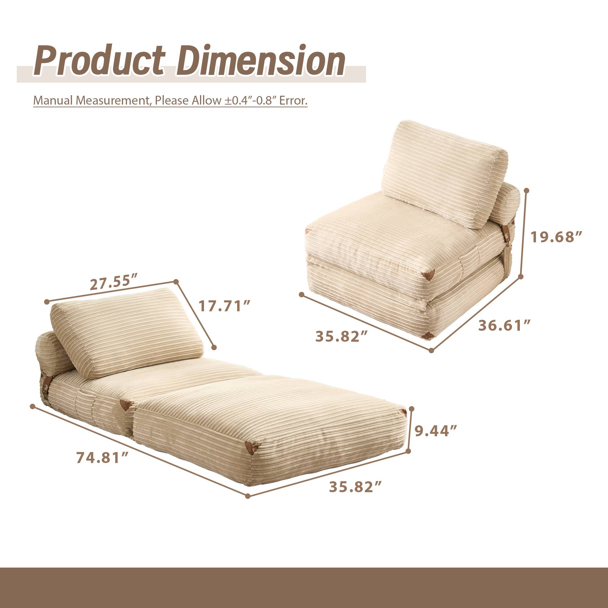Product Dimension

Manual Measurement, Please Allow ±0.4"-0.8" Error.

- 74.81"
- 27.55"
- 17.71"
- 19.68"
- 35.82"
- 36.61"
- 9.44"
- 35.82"