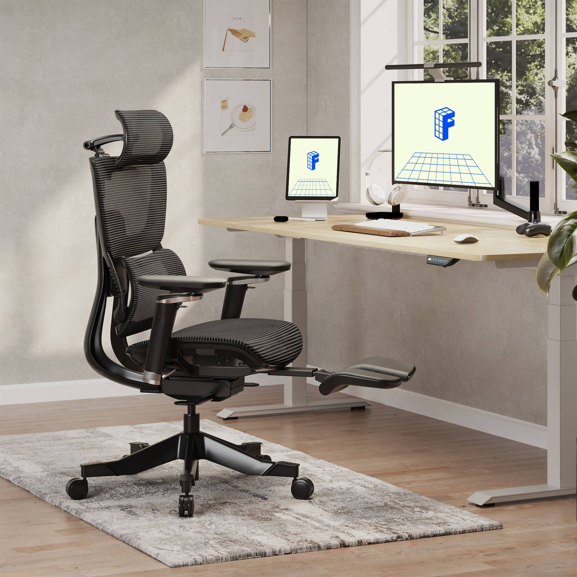 Angle. FlexiSpot - C7 Max Premium Ergonomic Mesh Seat Office Chair with Retractable Footrest - Black.