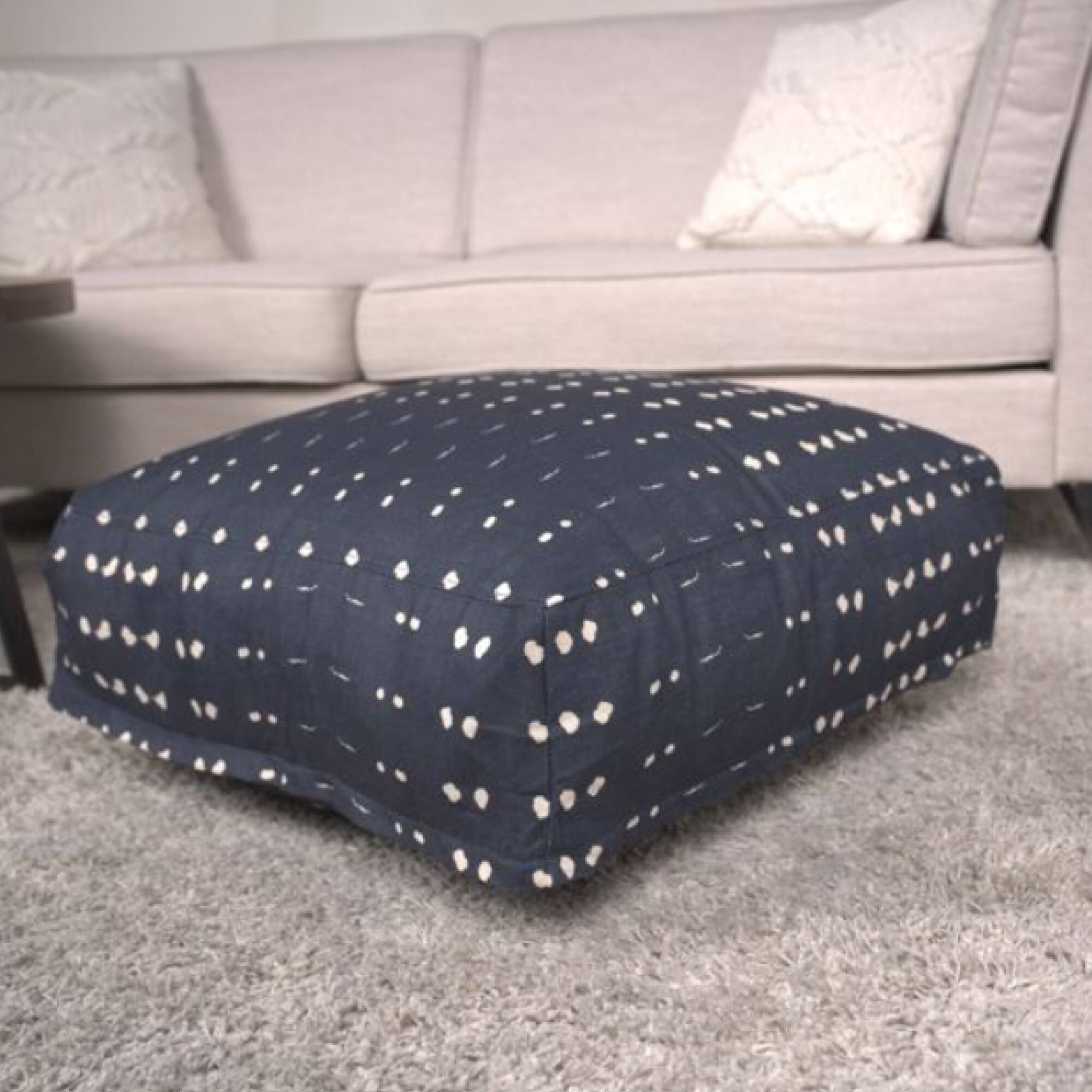 Left. GOODSILO - Versatile Square Pouf Ottoman with Stylish Geometric Design for Living Room or Bedroom Decor - Dark Blue.