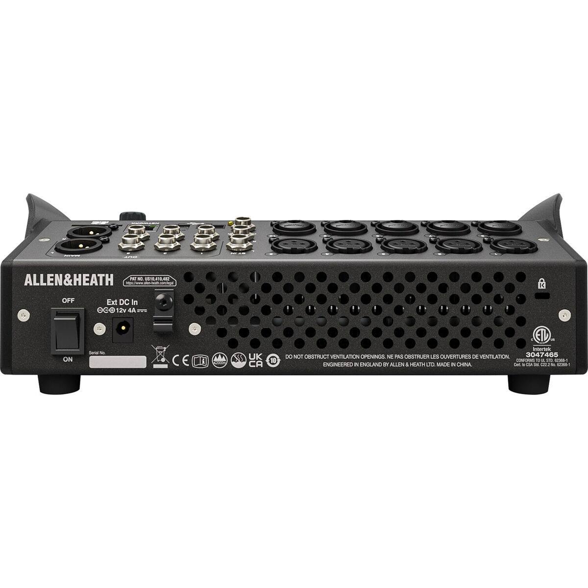 ALLEN&HEATH P - g104

- OFF Ext DC In ece 12v 4A
- ON Serial No

DO NOT OBSTRUCT VENTILATION OPENINGS NE PAS OBSTRUER LES OUVERTURES DE VENTILATION

3047485

ENGINEERED IN ENGLAND BY ALLEN & HEATH d0 MADE IN CHINA

UK CA 10 EL Intertek