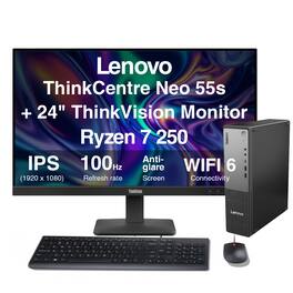 Lenovo - Upgraded - ThinkCentre Neo 55s Mini Desktop (Ryzen 7 250, 16GB, 512GB SSD, AMD Radeon 780M, Win 11 Pro) w/S24-4e Monitor - Black