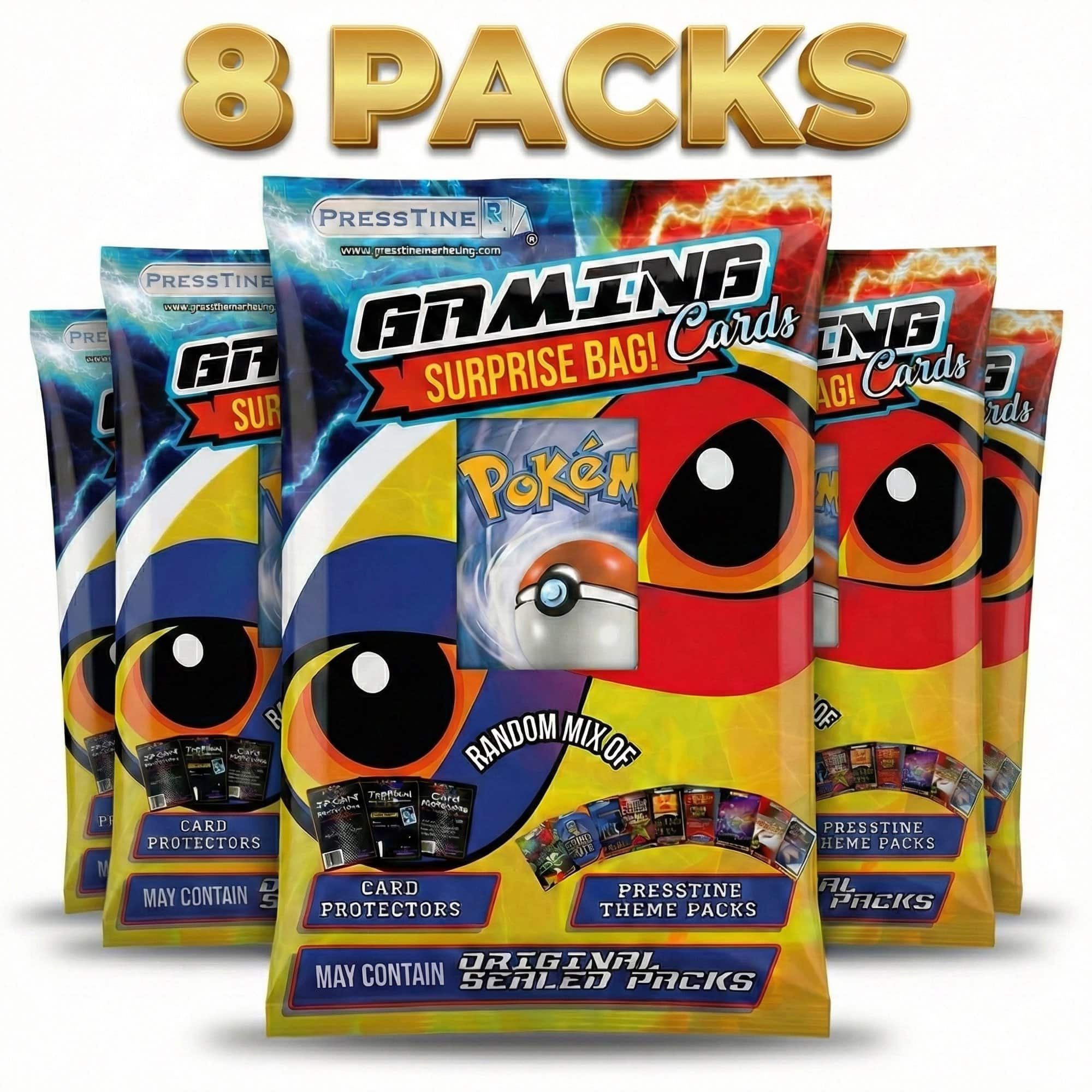 Pokémon - Pack of 8 Presstine Pokemon Surprise Bag Trading Cards Mystery Pack - Black