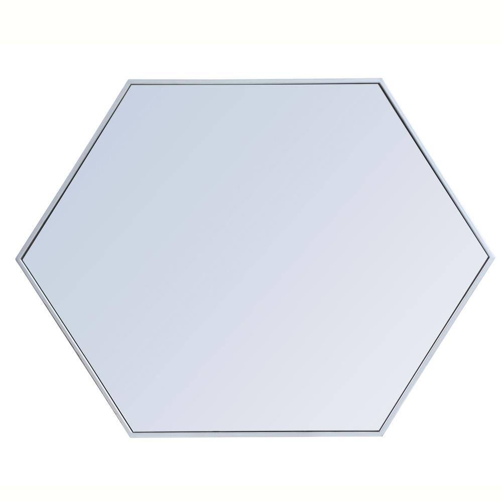 Back. Elegant Decor - Metal frame hexagon mirror 30 inch in silver - Silver.