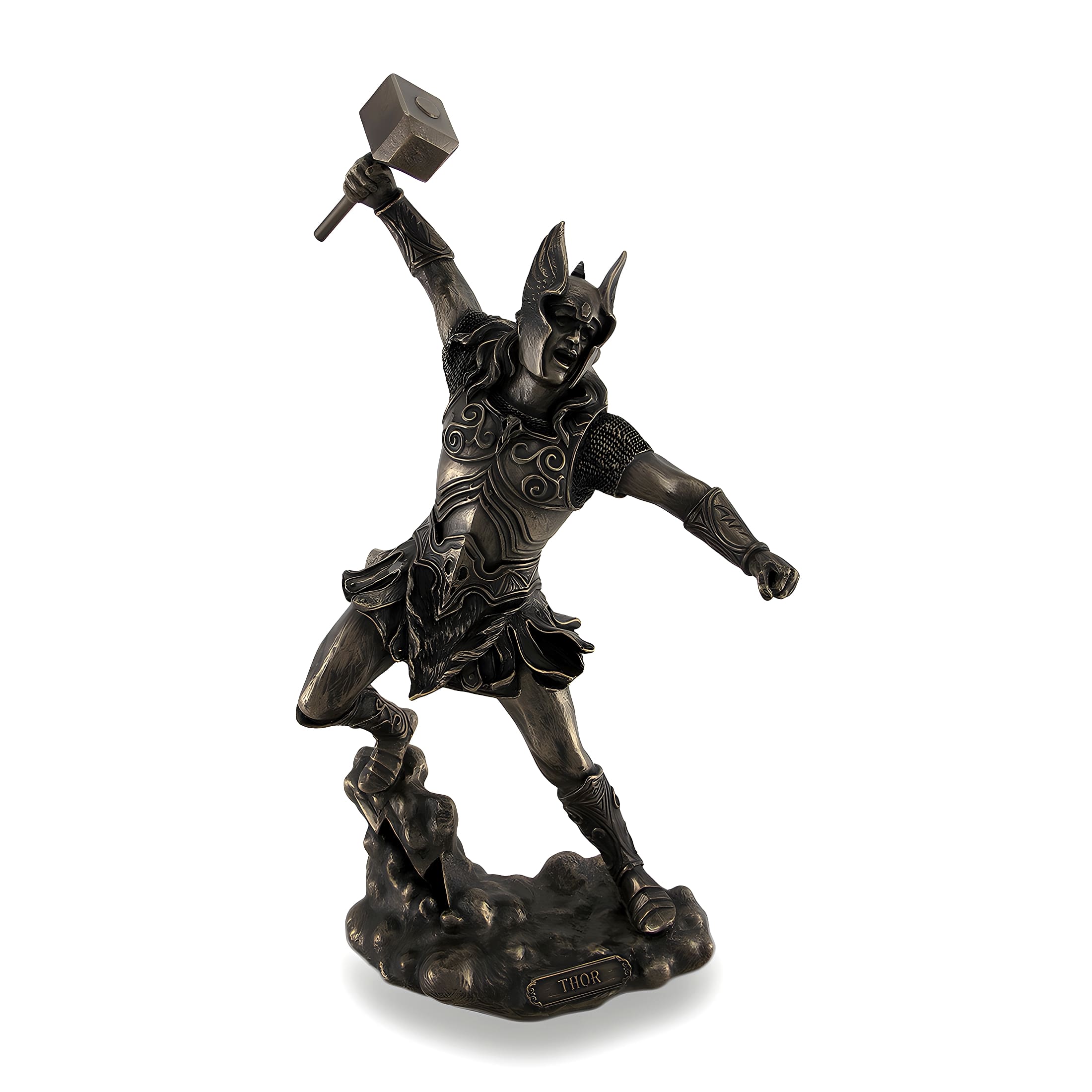 Veronese Design - Thor, Norse God of Thunder, Wielding Hammer Sculptured Bronzed Statue - Bronze