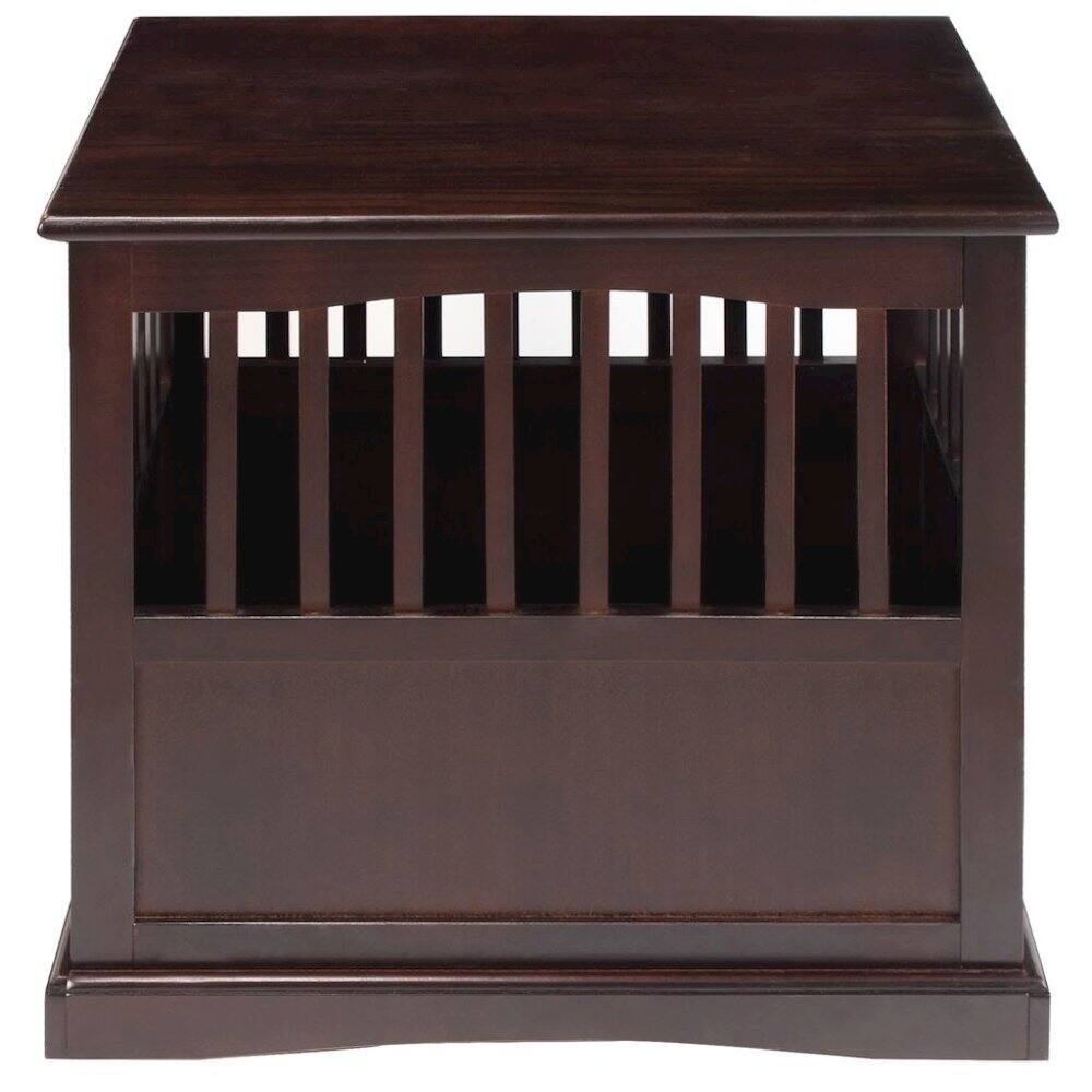 Angle. FurniFact - Brown Dog Kennel Furniture with Gate, Solid Wood Dog Crate End Table - Espresso.