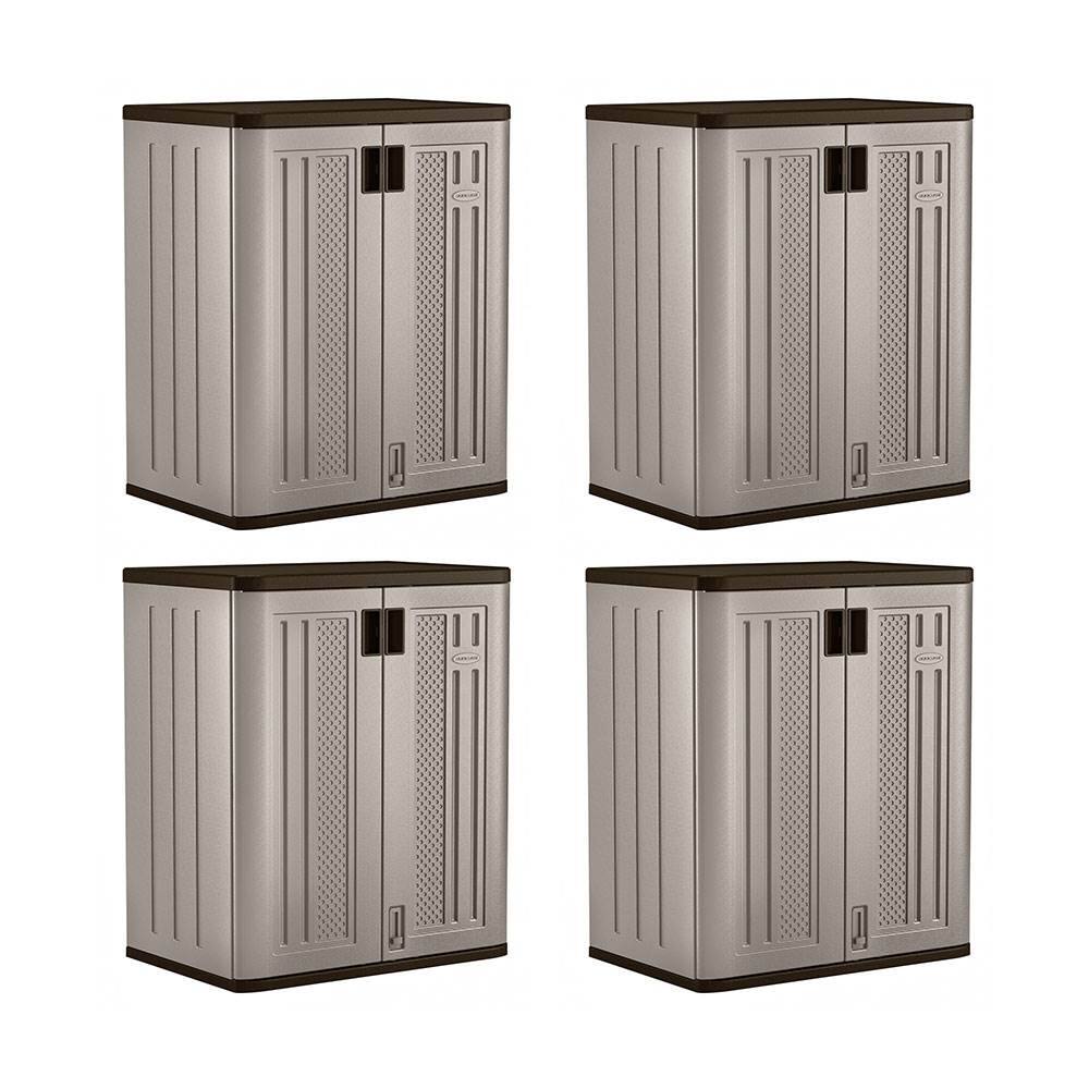Front. Suncast - Suncast 9 Cu Ft Heavy Duty Resin Garage Base Storage Cabinet, Platinum (4 Pack).