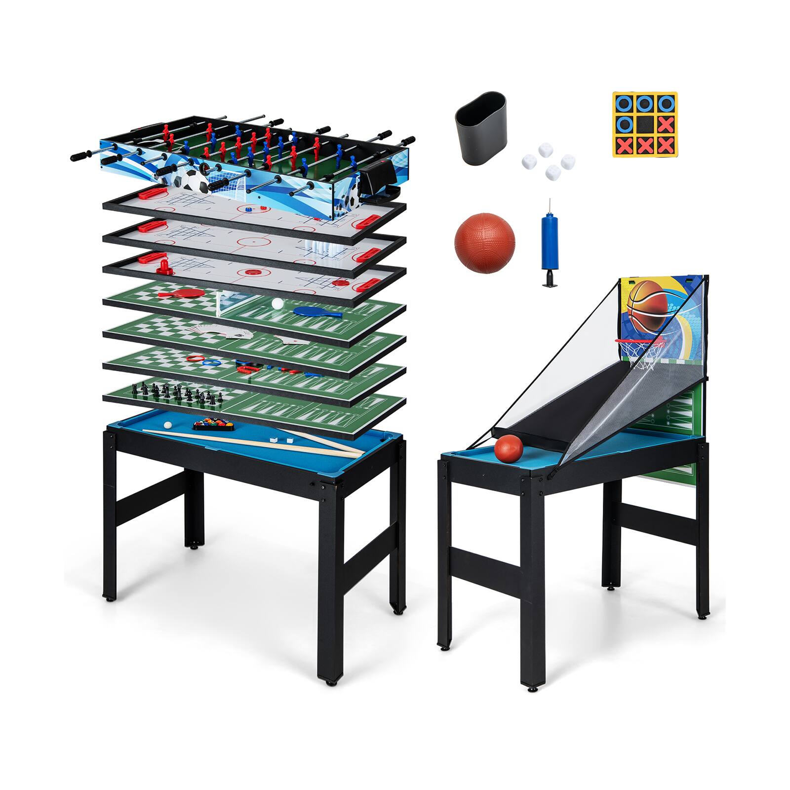 Alt View 18. Costway - 14-in-1 Combo Game Table Set with Foosball Air Hockey Ping Pong Chess Shuffleboard - Multi-Color.