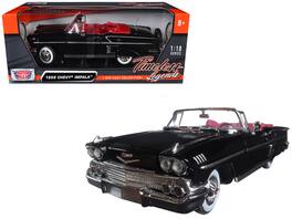 1958 Chevrolet Impala Convertible Black with Red Interior "Timeless Classics" 1/18 Diecast Model Car by Motormax