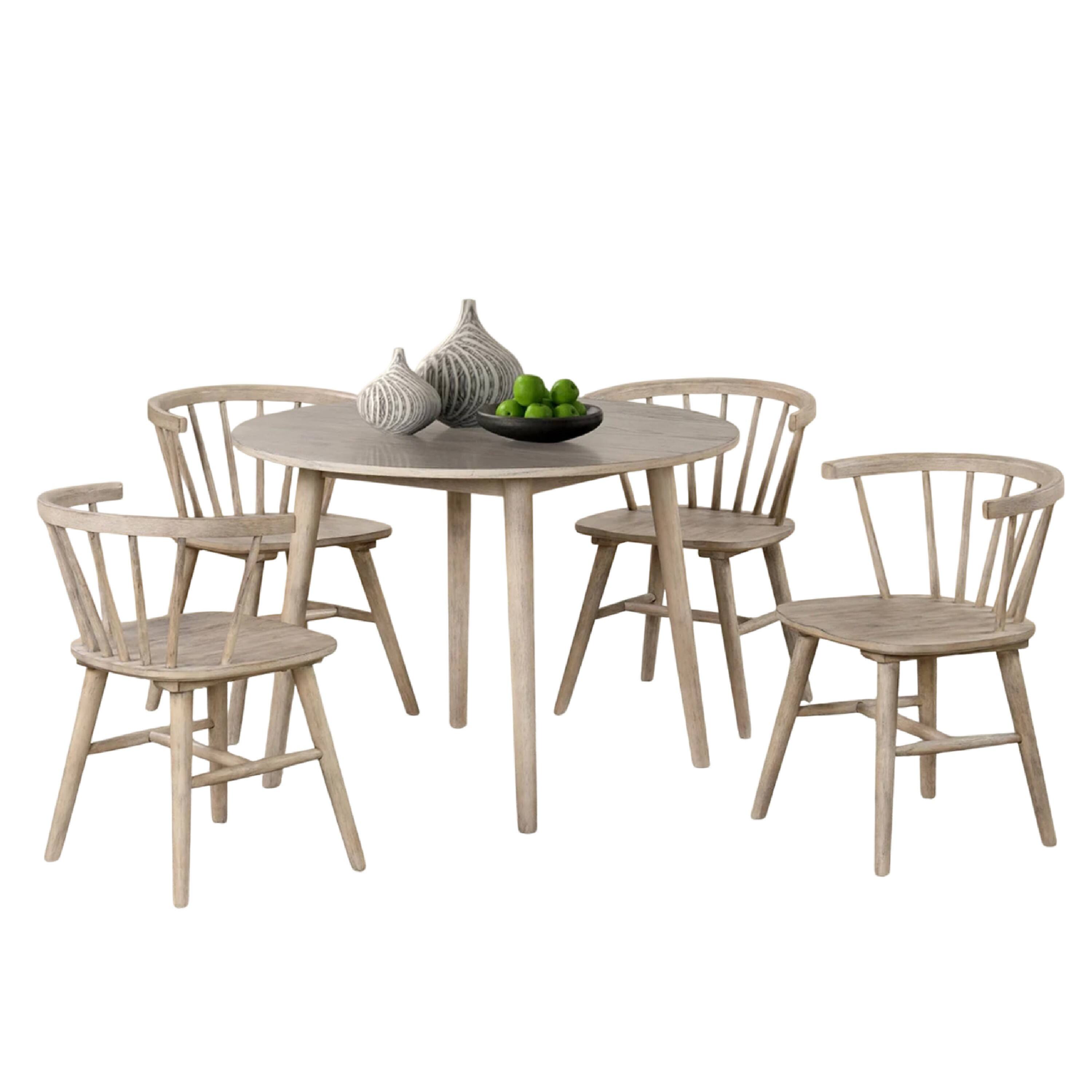 Front. Manhattan Lane - Yely 5pc Dining Table and 4 Windsor Chairs Set - Natural Oak Brown.