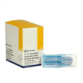 First Aid Only - 1" x 3" Metal Detectable Fabric Bandages, 100/Box (H175) - Blue