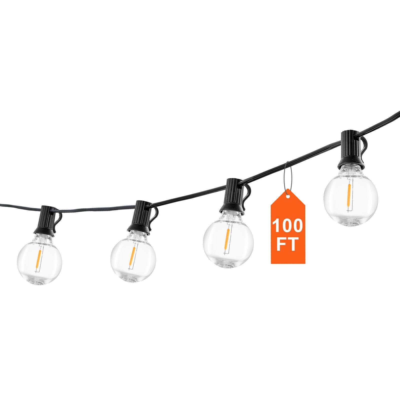 Alt View 4. VEVOR - LED Outdoor String Lights, 100FT, 2700K Dimmable Outside Patio Lights with 50 G40 Shatterproof Bulbs E12 Socket Base - Black.