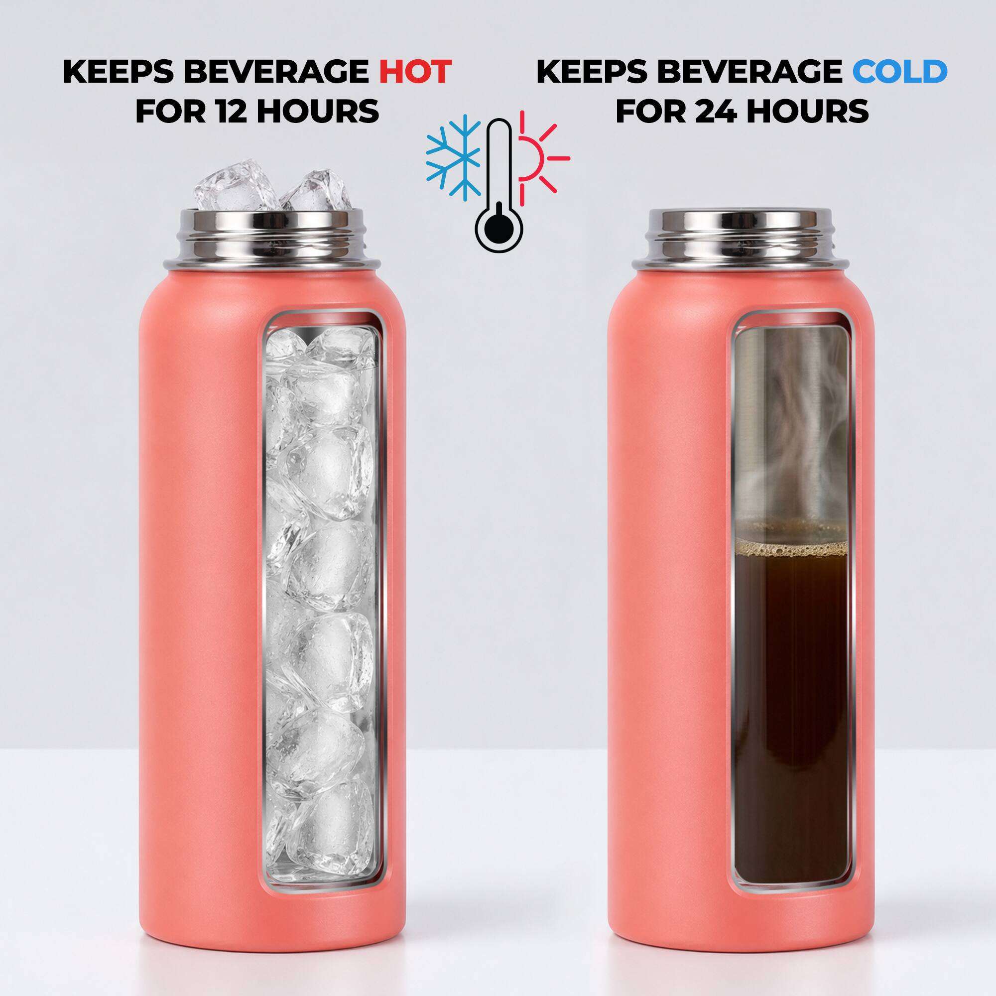 KEEPS BEVERAGE HOT FOR 12 HOURS  
KEEPS BEVERAGE COLD FOR 24 HOURS