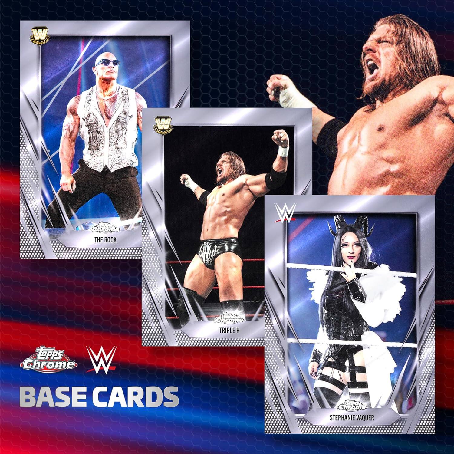 WWI Loo Chrome THE ROCK W S roMe OPPS Chrome W BASE CARDS TRIPLEH Chrome STEPHANIE VAQUER

Topps Chrome WWE BASE CARDS

- THE ROCK
- TRIPLE H
- STEPHANIE VAQUER
