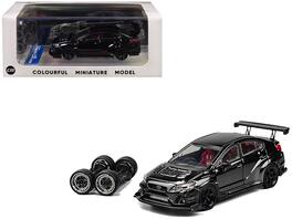 CM Models - Subaru VAB WRX S4 Widebody with Red Interior with Extra Wheels 1/64 Diecast Model Car by CM Model - Black Metallic