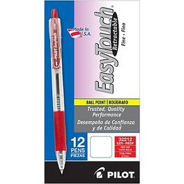 Pilot - EasyTouch Retractable Ballpoint Pens, Fine Point, Dozen - Red Ink