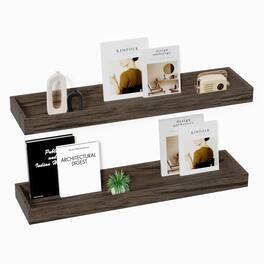 BOMEDA - 2 Pack 24 in Floating Shelves, Wooden Wall Shelf for Bedroom Living Room Kitchen, Bathroom Shelves with Raised Lip - Smoke gray