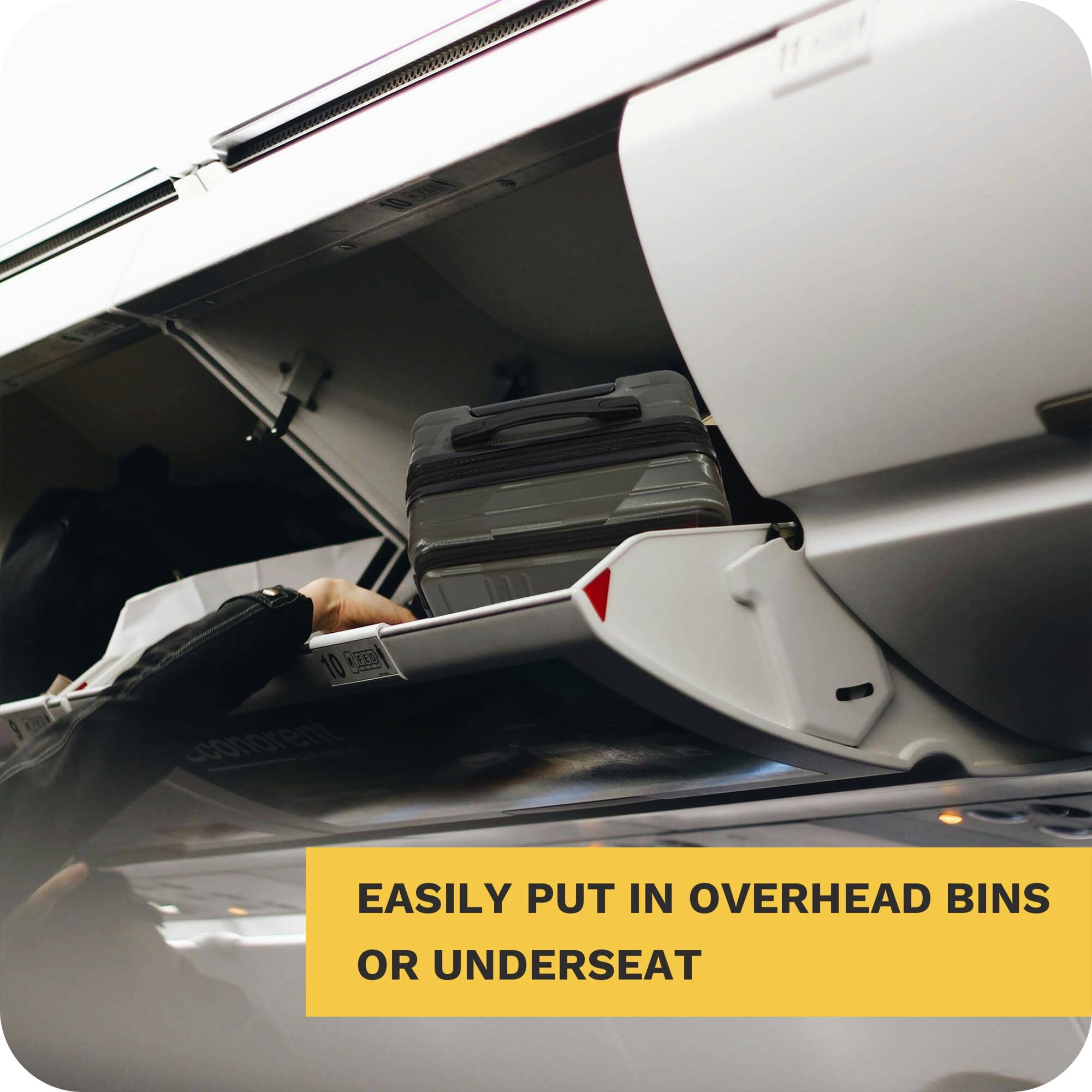 EASILY PUT IN OVERHEAD BINS OR UNDERSEAT