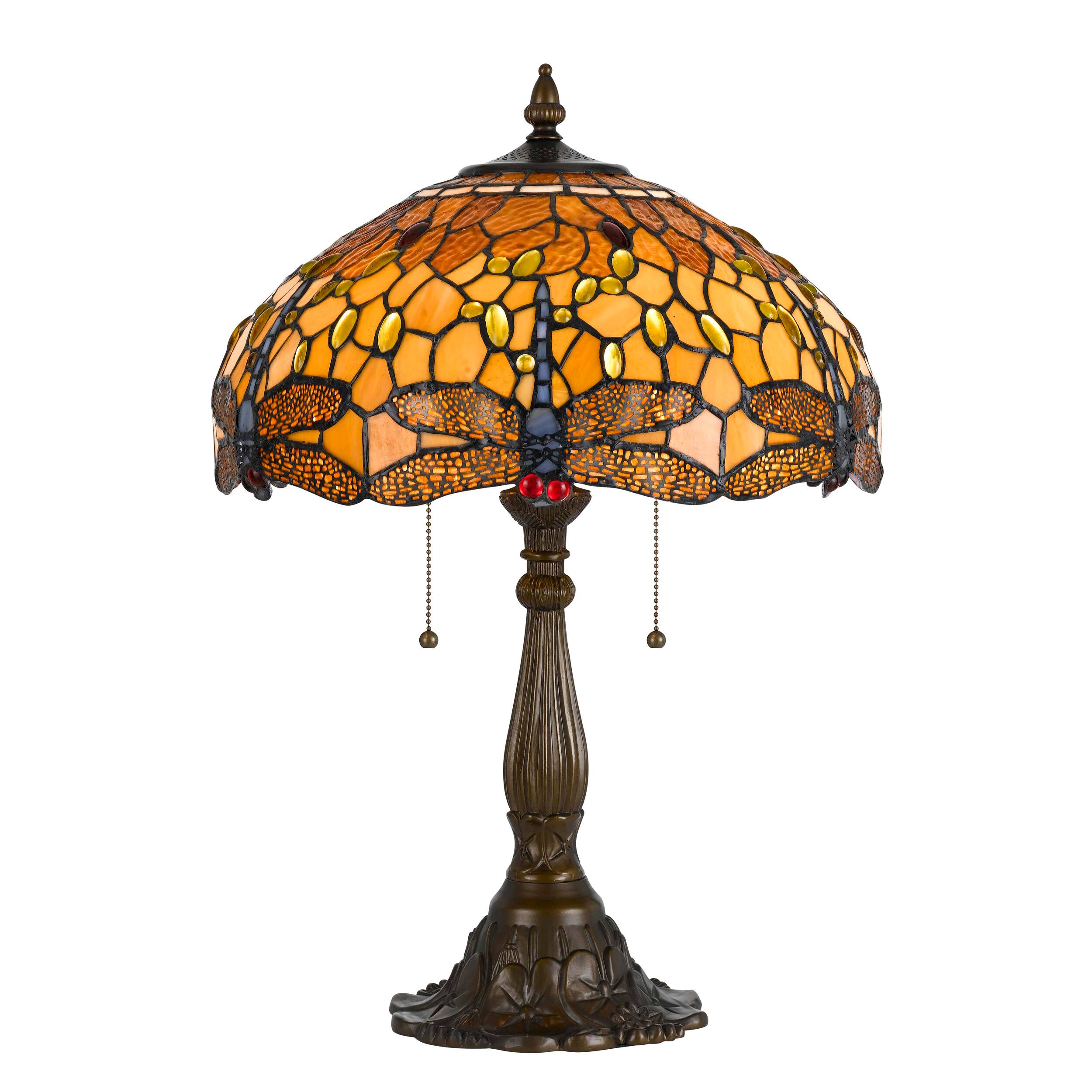 Front. Manhattan Lane - 2 Bulb Tiffany Table Lamp with Dragonfly Design Shade - Multicolor.
