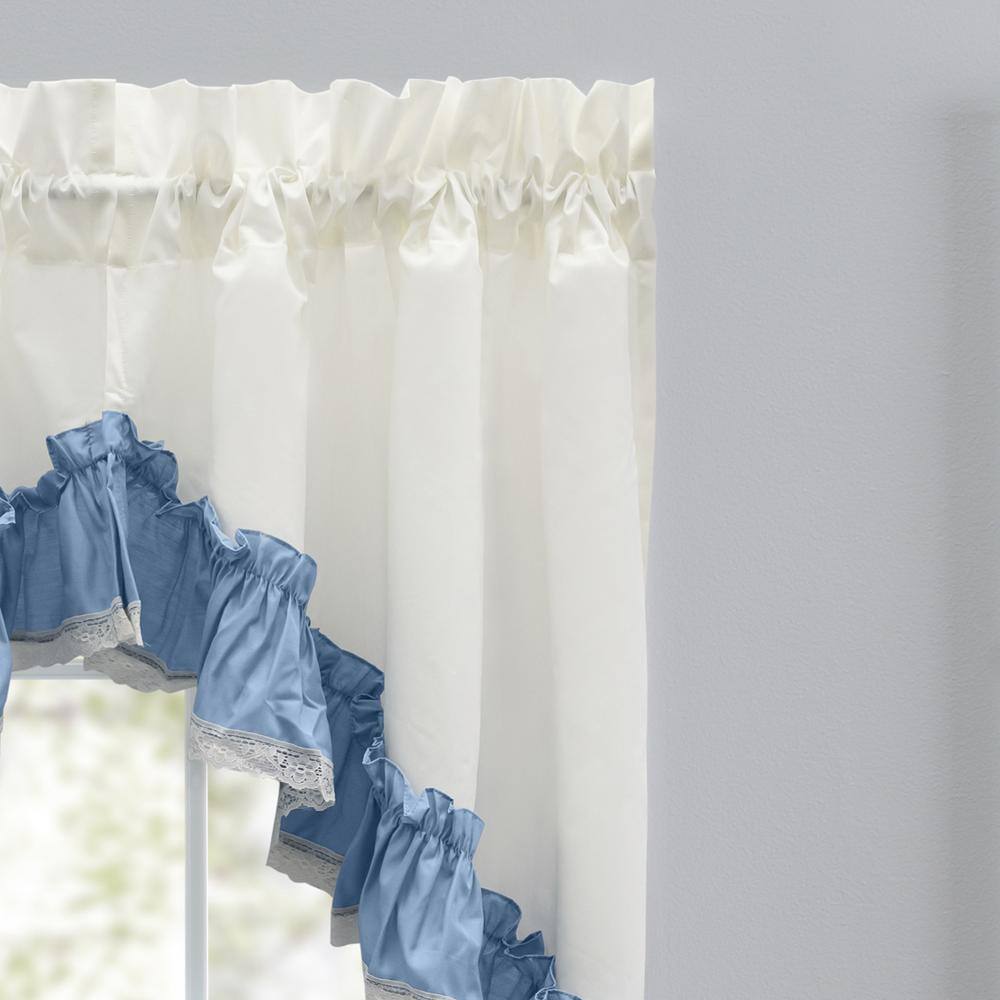 Left. Ellis Curtain - Ellis Curtain Madelyn Ruflled Victorian 1.5" Rod Pocket Swag for Windows Lace Edge 82" x 38" Slate - Slate.
