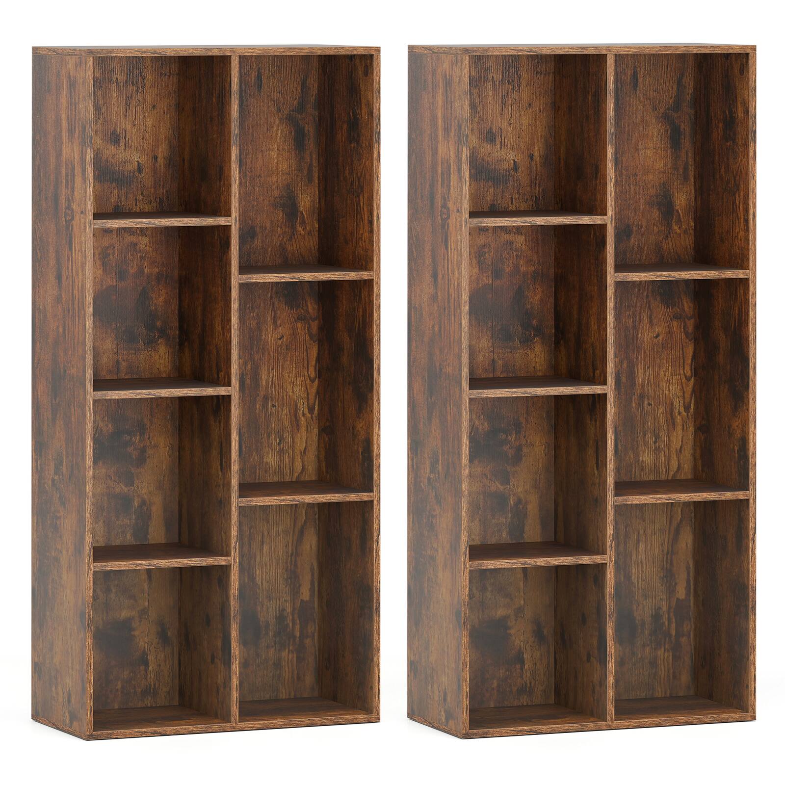 Alt View 9. Gymax - Gymax 2PCS 7-Cube Bookcase w/7 Compartments 2 Anti-tipping Kits for Home Office - Brown.