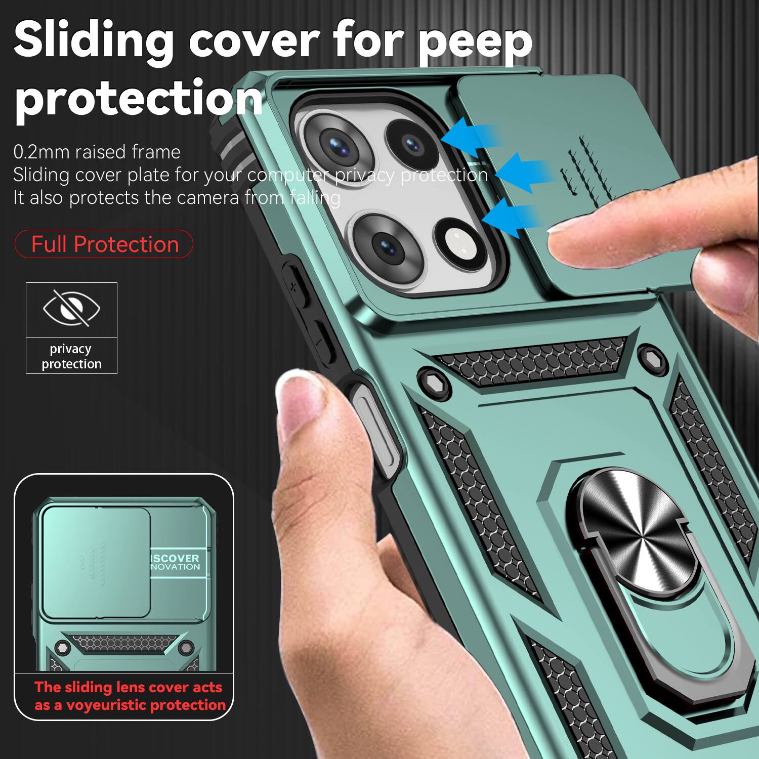 Sliding cover for peep protection

0.2mm raised frame  
Sliding cover plate for your computer privacy protection  
It also protects the camera from falling

Full Protection

privacy protection

The sliding lens cover acts as a voyeuristic protection
