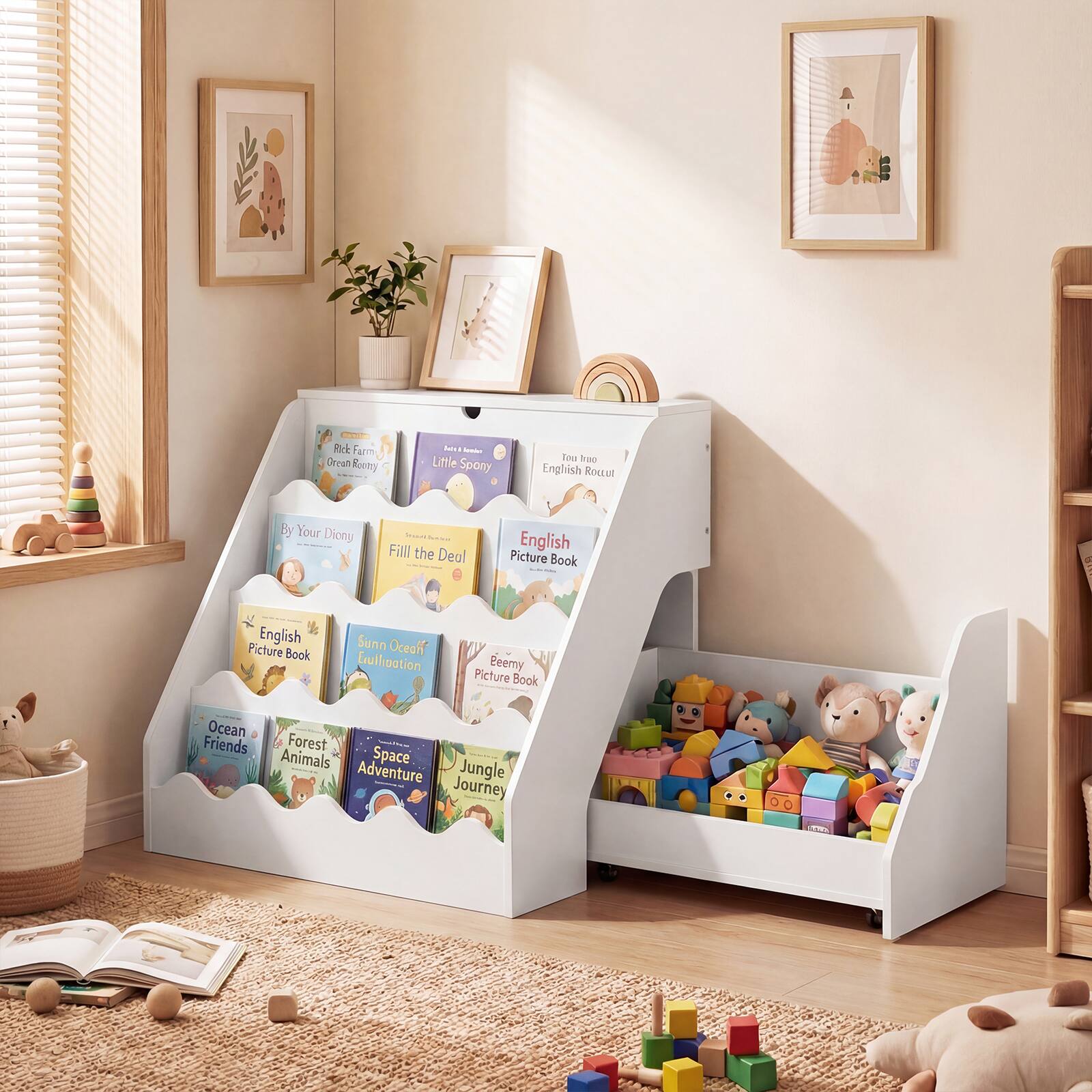 Costway Kids' Bookshelf & Toy Storage Organizer with Rolling Drawer ...