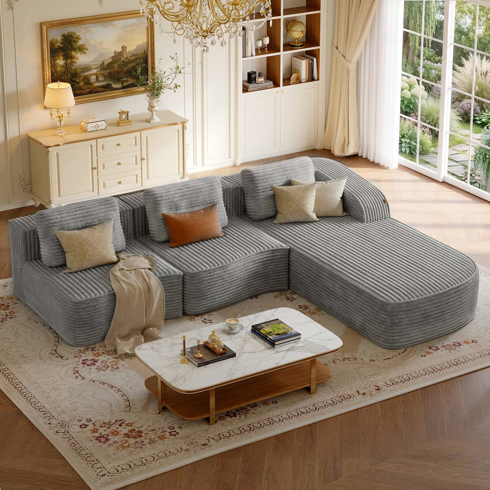 Left. Pinmoco - PINMOCO Modular Sectional Sofa, Sleeper Sofa Bed with 3 Pillows, Boneless Couch with Side Pockets - Right Chaise Gray.