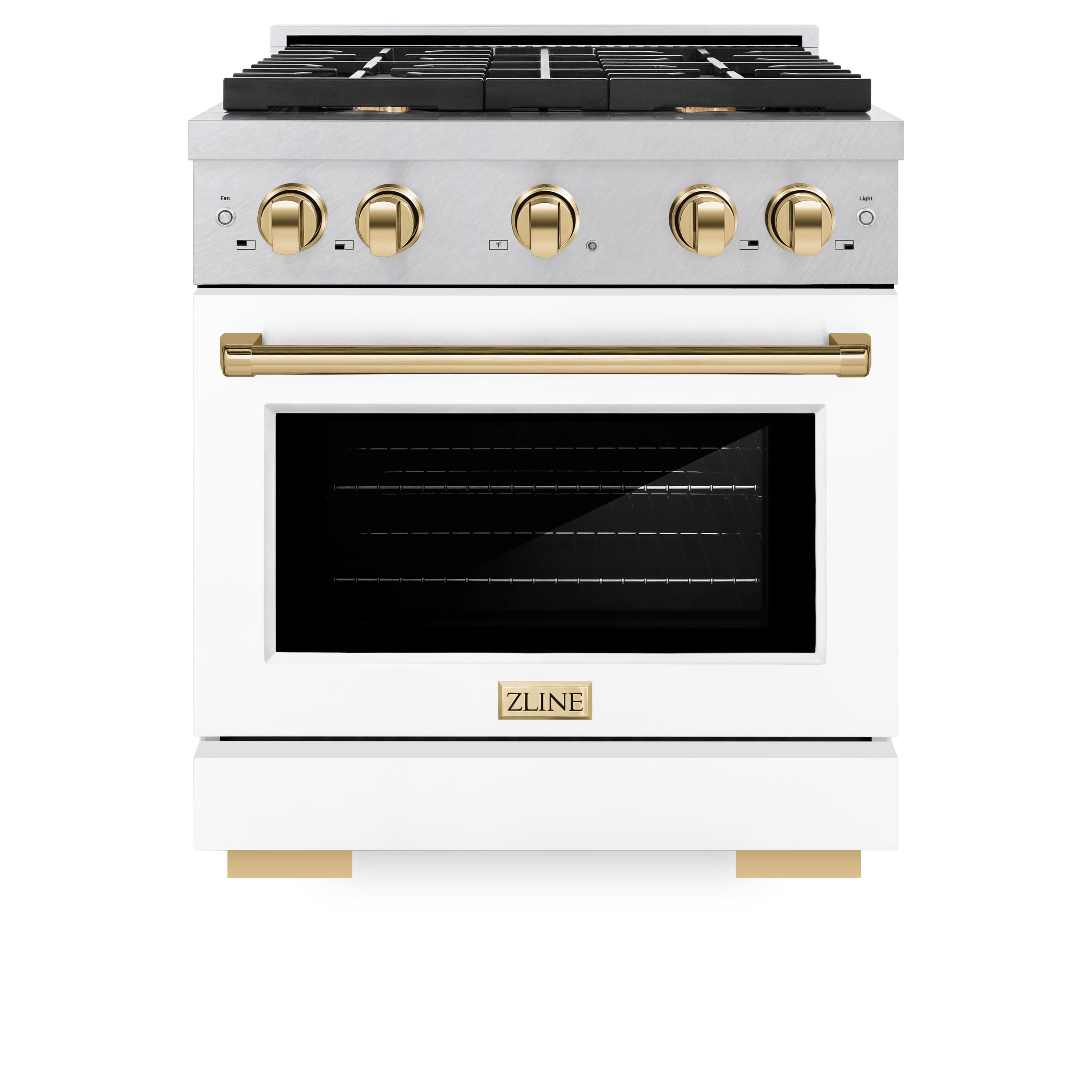 ZLINE - Autograph 30 in. Paramount Satin Steel Gas Range with Gold Accents (SGRSZ-WM-30-G) - White Matte - Front_Zoom